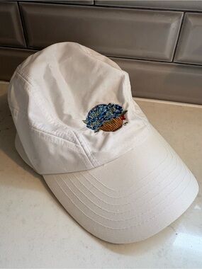 Claire Murray White Baseball Cap with Blue Floral Basket Embroidery